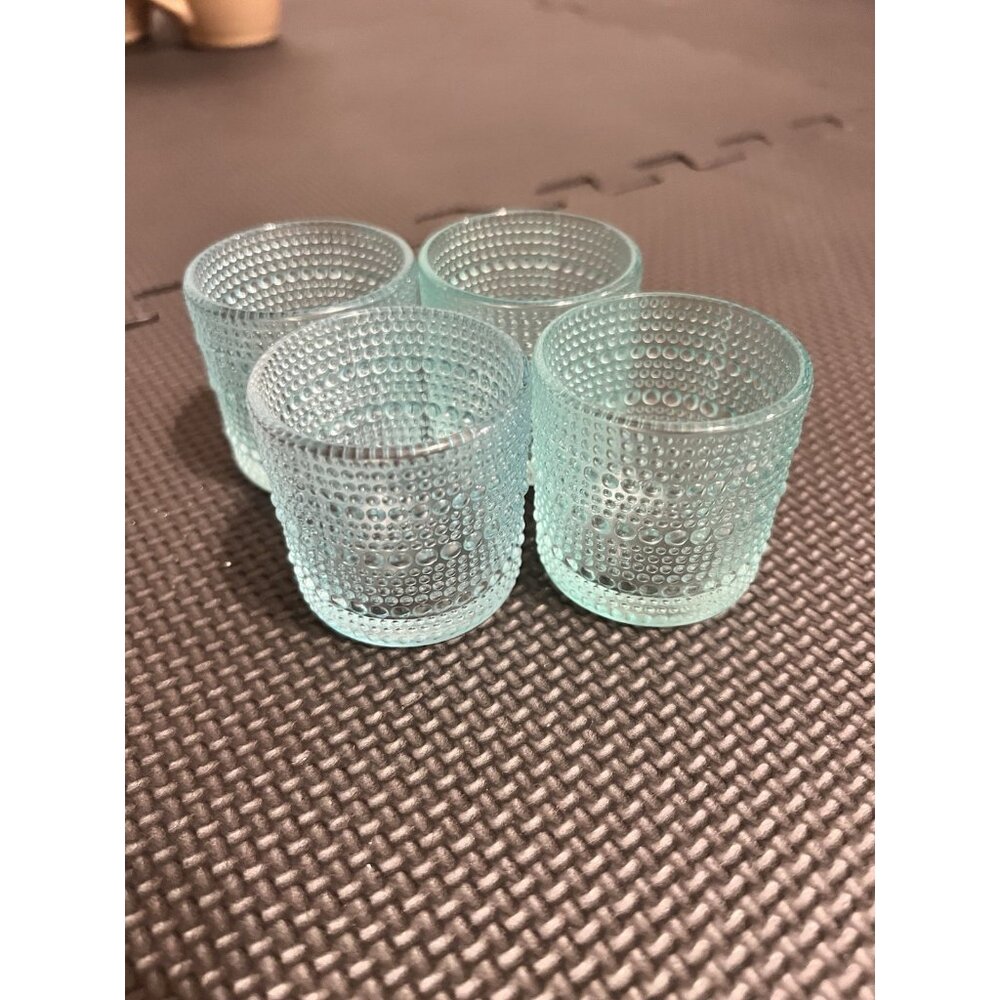 Vintage Style Aqua Hobnail Glass Tumblers Textured Set of 4 - Picture 3 of 3